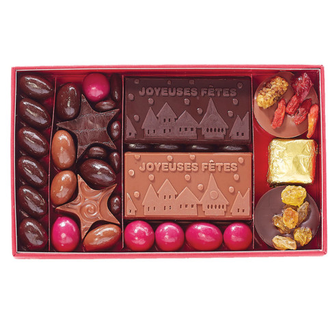 Coffret Star, mini plaques, étoiles, dragées, palets de fruits secs / Impression chocolat