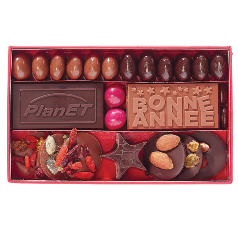 Coffret Gourmand, mini plaques, palets de fruits secs, dragées / Cadeaux d'affaires en chocolat