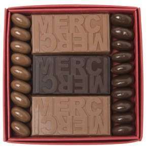 6 plaques Merci et drag�es chocolat�es