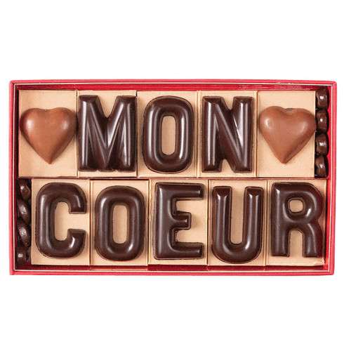 10 lettres en chocolat praliné & Gianduja / Message en chocolat à personnaliser