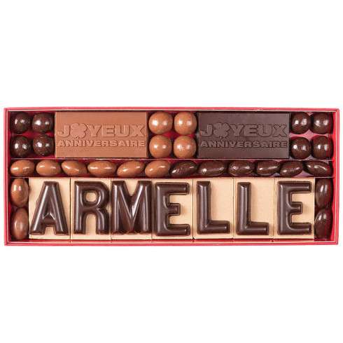 7 lettres en chocolat et plaques à choisir (JG1) / Message en chocolat à personnaliser