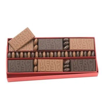Bo&icirc;te "Merci" et drag&eacute;es chocolat&eacute;es