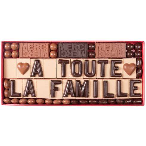 20 lettres en chocolat et plaques à choisir (MT18) / Message en chocolat à personnaliser