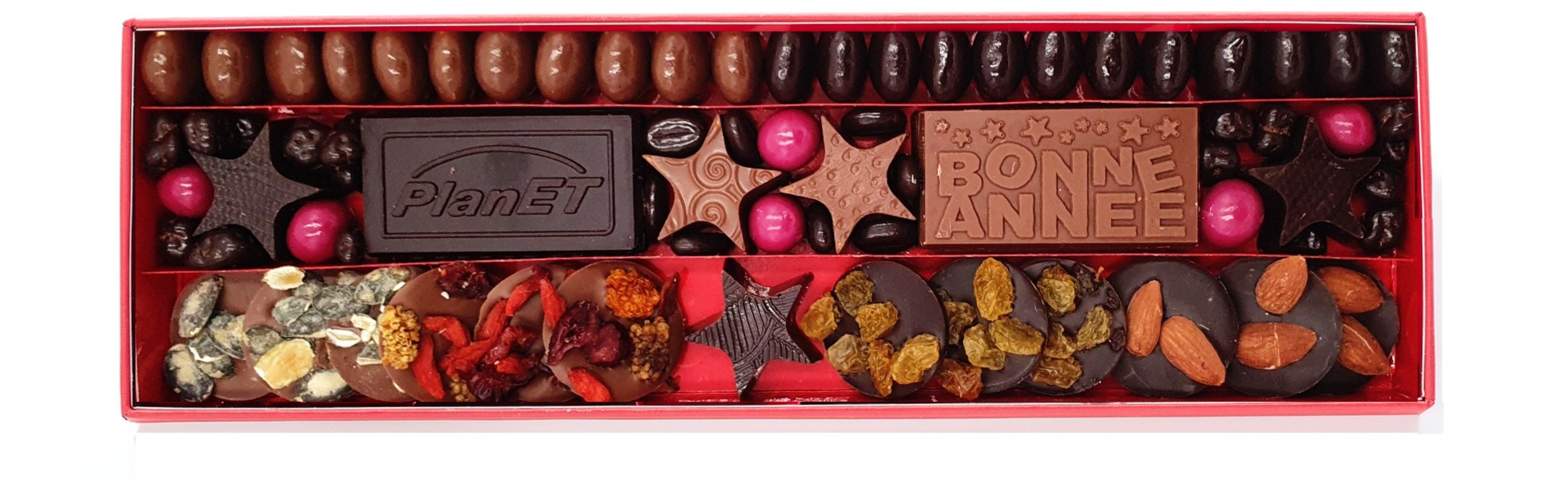 Coffret composé d'un assortiment de chocolats pour les fêtes de fin d'année