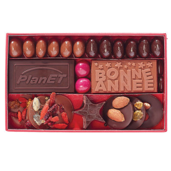 Coffret Gourmand, mini plaques, palets de fruits secs, dragées Jadis et Gourmande