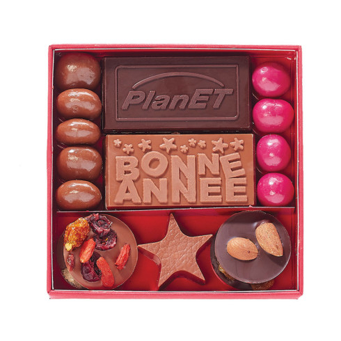 Coffret Gourmand, mini plaques, palets de fruits secs, dragées / Chocolat Noël Entreprise, CSE & Mairies