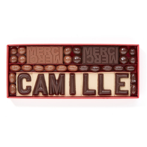 7 lettres en chocolat et plaques à choisir (JG1) / Message en chocolat à personnaliser