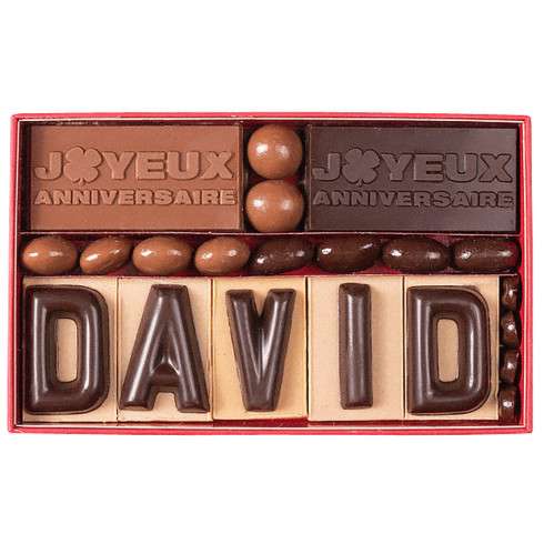 5 lettres en chocolat et plaques à choisir (CP) / Message en chocolat à personnaliser