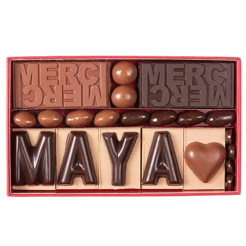 5 lettres en chocolat et plaques à choisir (CP) / Message en chocolat à personnaliser