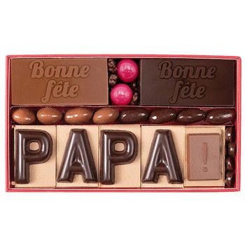 Boite 5 lettres en chocolat et plaques Bonne fête Jadis et Gourmande