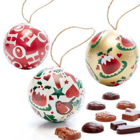 Boule de Noël en métal garnie de fritures en chocolat / Boites de chocolats de Noël