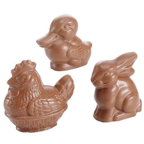 Sujets de Pâques chocolat lait, blanc et lait caramel / Chocolats de Pâques traditionnels