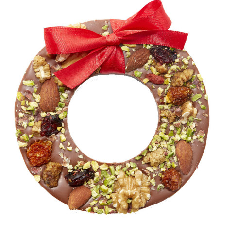 Couronne de Noël et délicieux fruits secs - chocolat au lait / Chocolats de Noël originaux