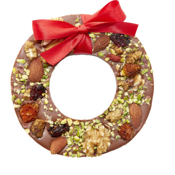 Couronne de Noël et délicieux fruits secs - chocolat au lait Jadis et Gourmande