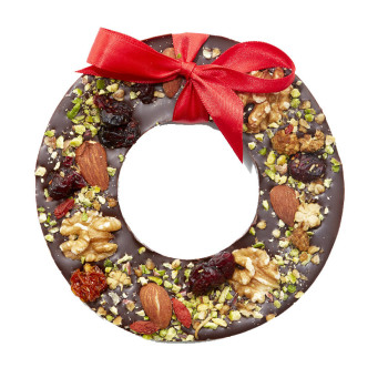 Couronne de Noël et délicieux fruits secs - chocolat noir Jadis et Gourmande
