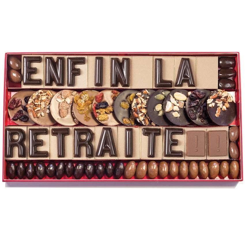 20 lettres en chocolat - idée chocolat départ retrait...