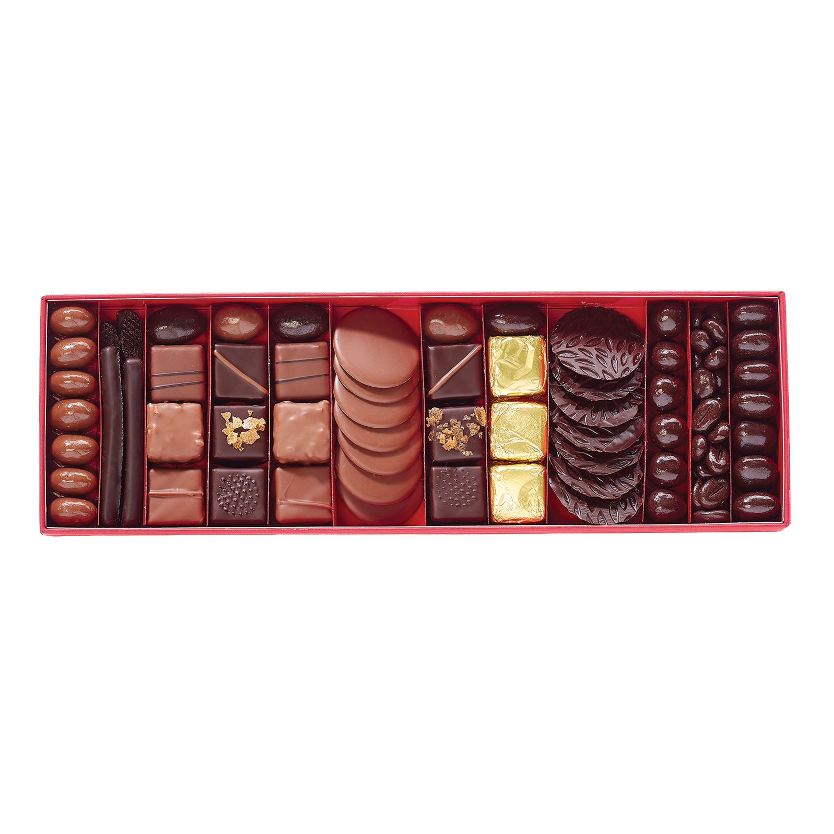 Coffret composé d'un assortiment de chocolats pour les fêtes de fin d'année