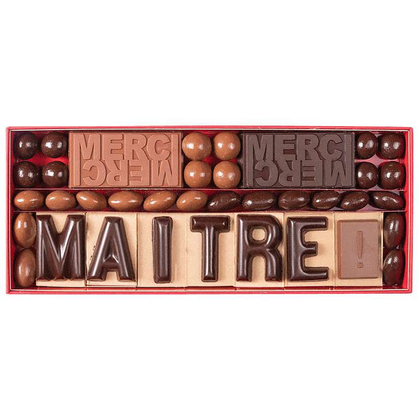 Message en chocolat merci maître