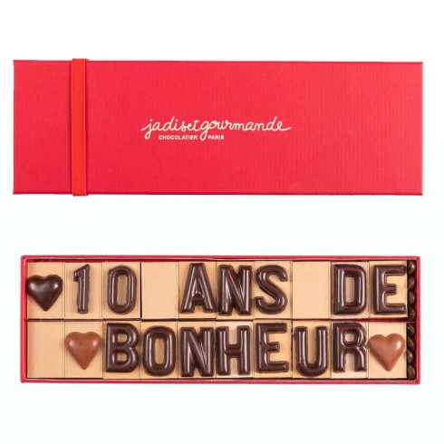 20 lettres en chocolat praliné & gianduja (JGL) / Message en chocolat à personnaliser