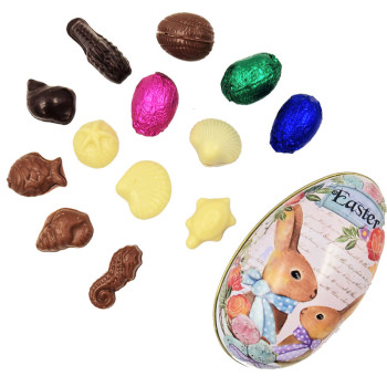 Oeuf en métal  garni chocolats de Pâques Jadis et Gourmande