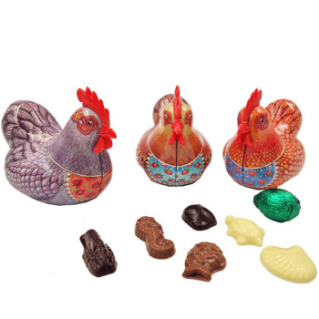 Poule en métal & chocolats de Pâques Jadis et Gourmande