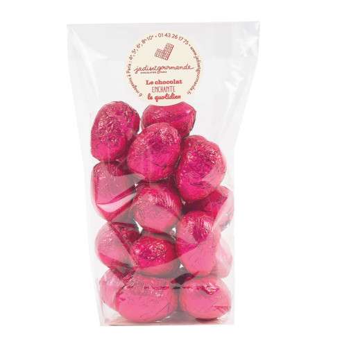 Sachet fuschia 200g œufs Pâques NOIR praliné amandes / Fritures de Pâques en chocolat