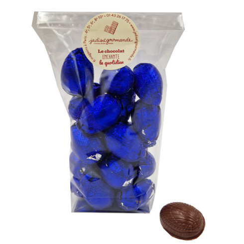 Sachet bleu 200g oeufs Pâques Chocolat caramel lait / Chocolat Pâques Entreprise