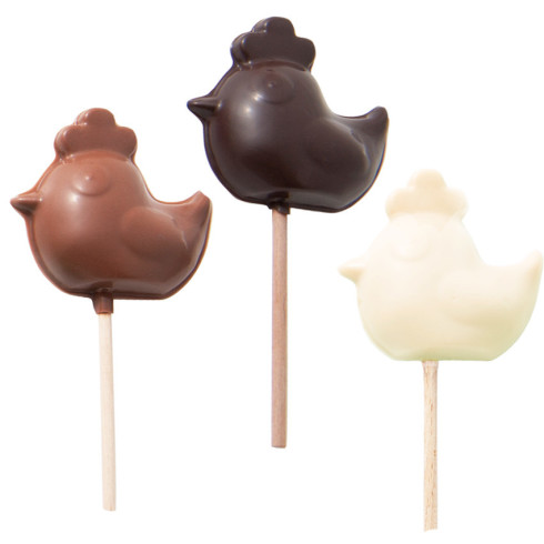 Sucette poule en chocolat au lait, noir, blanc ou lait caramel / Chocolats de Pâques