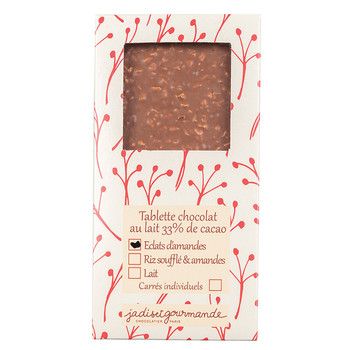 Tablette de chocolat éclats d'amandes chocolat lait Jadis et Gourmande