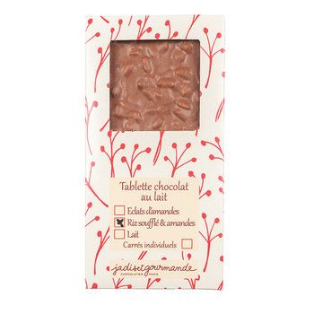Tablette chocolat au lait riz soufflé et amandes Jadis et Gourmande