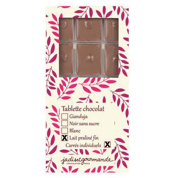 Tablette de chocolat au lait garnie de praliné Jadis et Gourmande