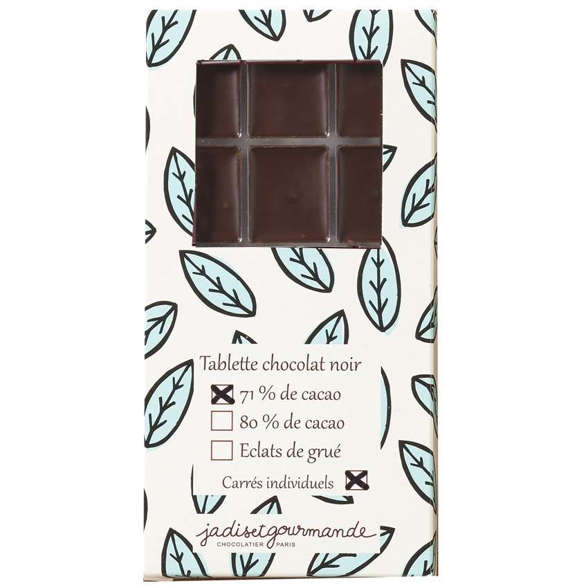 Tablette de chocolat noir 72 % avec carrés individuels